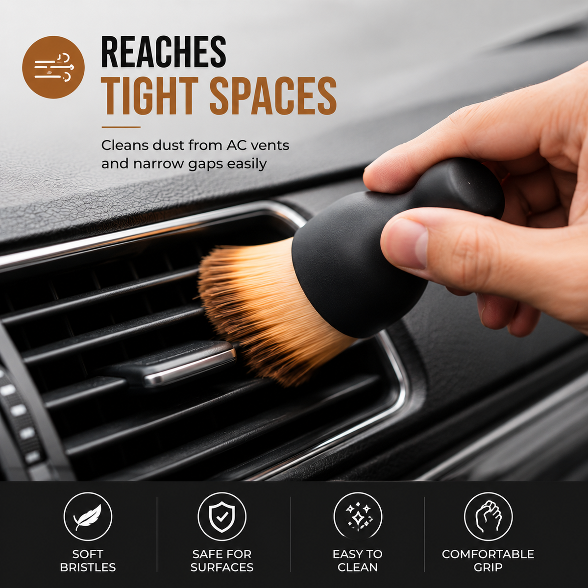 Small Car Interior Cleaning Brush | Soft Bristle Brush for AC Vents, Dashboard & Car Accessories