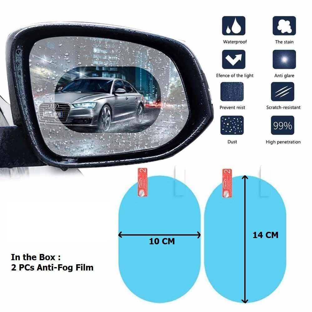 Car Rear View Mirror Anti Fog Film (Oval 2 PCS) | Waterproof Anti-Rain Mirror Protector | Anti-Glare, Anti-Scratch Nano Coating Film | Clear Vision Side Mirror Protection for Cars & SUVs