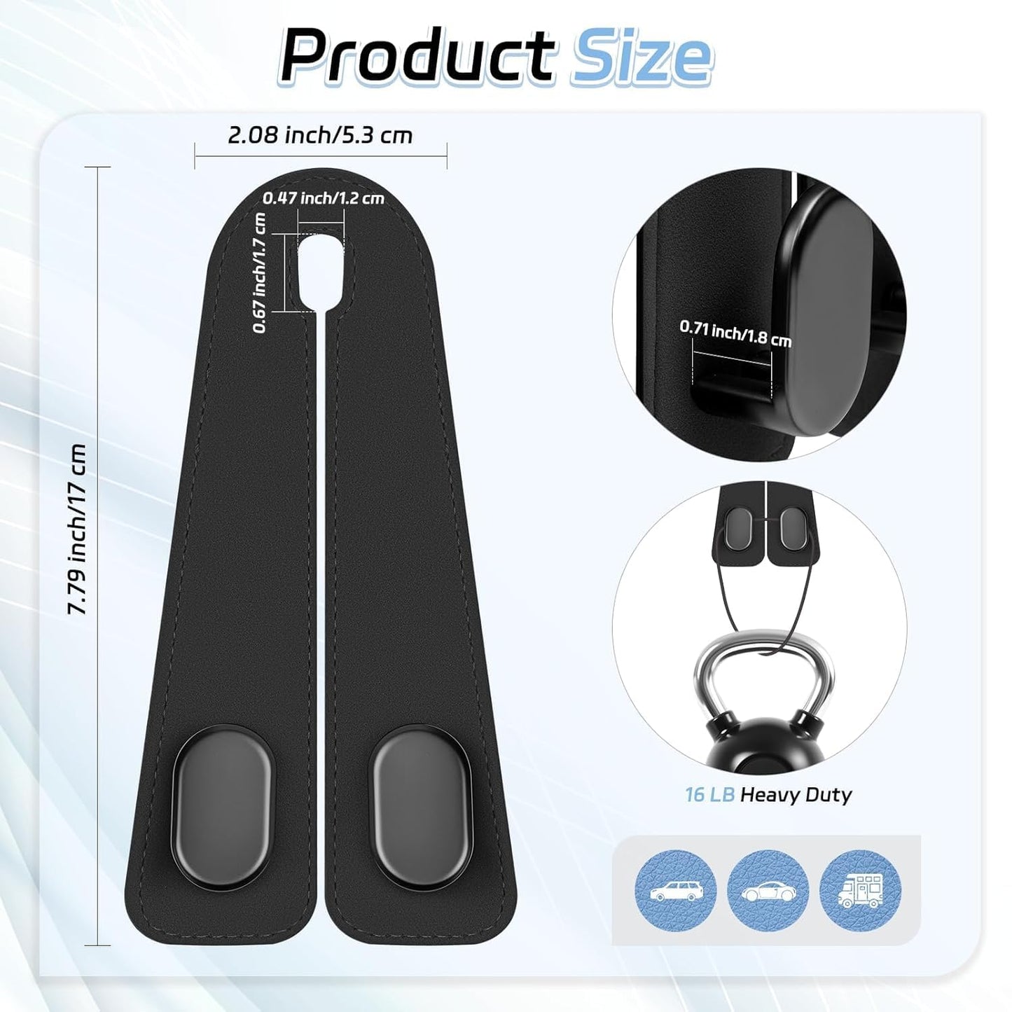 Leather Car Seat Headrest Hook (Pack of 2) – Double Hook Car Hanger for Bags, Purse, Grocery & Essentials | Premium Car Seat Organizer (Black)