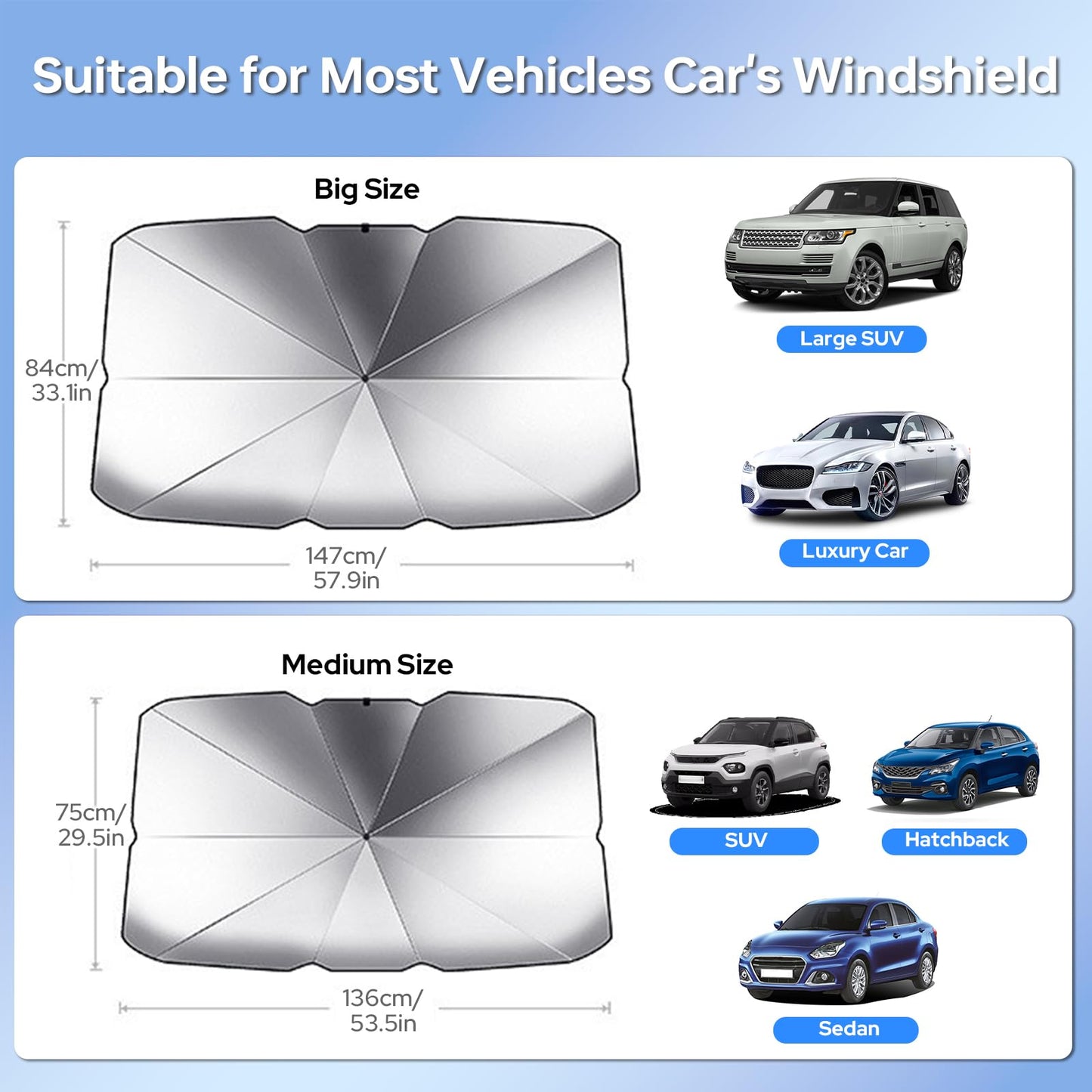 Foldable Car Windshield Sun Shade Umbrella - Heat & UV Protection Sunshade for Front Glass