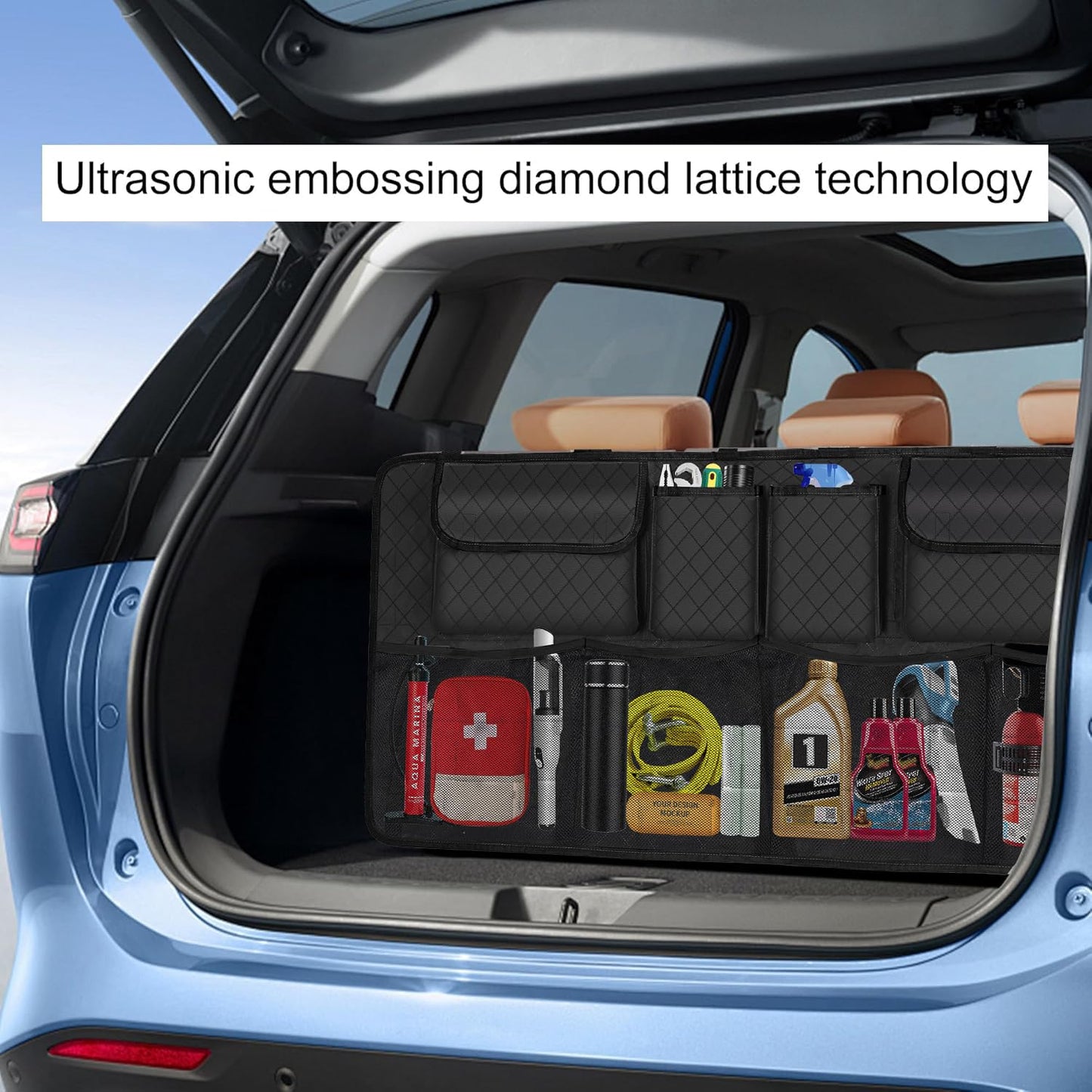 Car Trunk Organizer Backseat Hanging Storage (Black) – Heavy Duty Storage for SUV, MPV & Truck