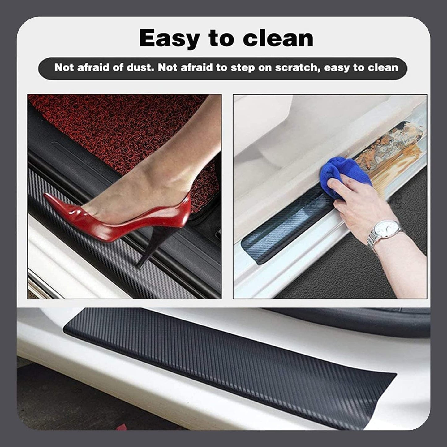 Car Door Sill Protector Carbon Fiber Sticker – Anti-Scratch Entry Guard Strip, Waterproof Door Scuff Protection (5cm x 5m, Black)