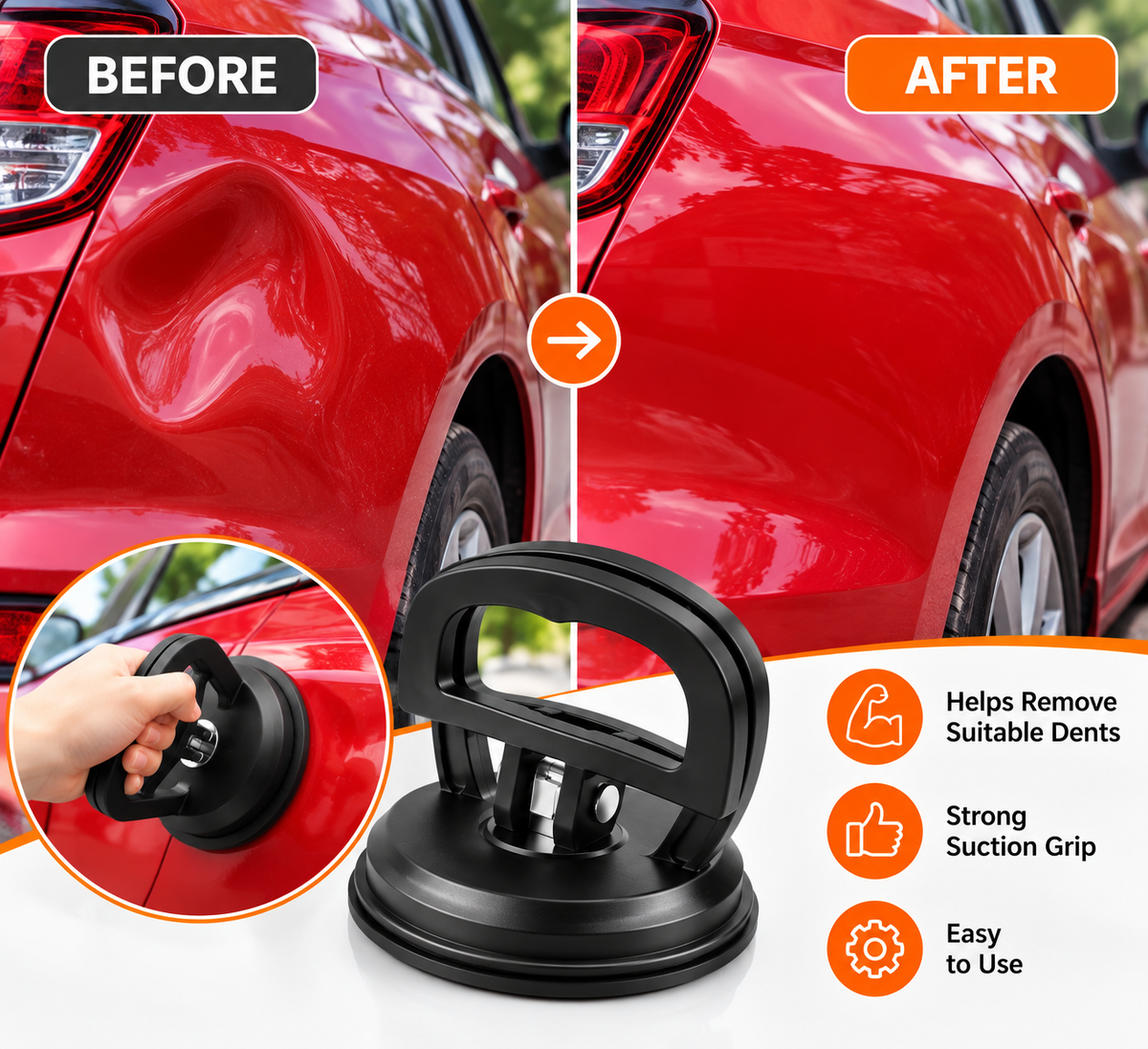 Heavy-Duty Car Dent Puller Suction Cup (Pack of 2) – Strong Grip Dent Remover Tool for Car - Portable Dent Lifter (Black)