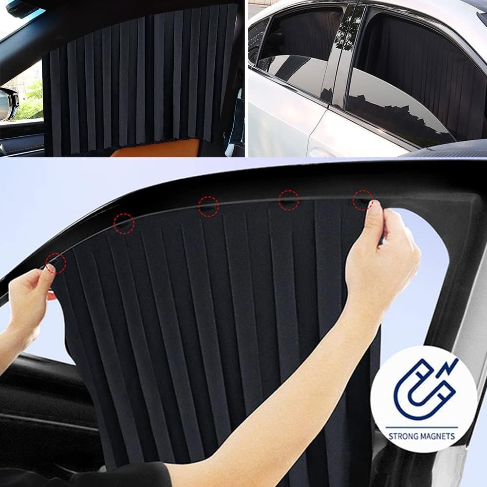 Magnetic Car Window Curtains (4 Pcs) – Side Window Sun Shade & Privacy Cover, Removable Car Sun Protection Screen (Black)