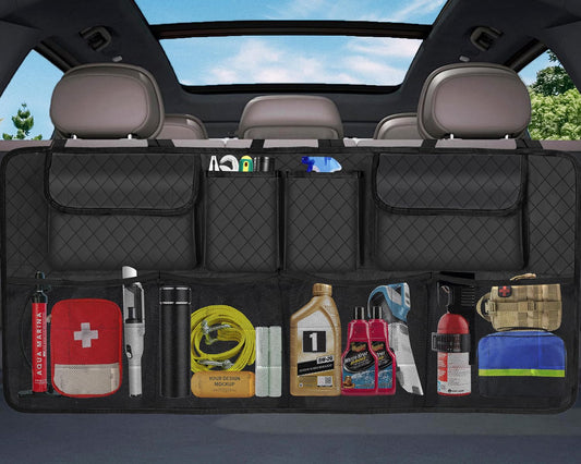 Car Trunk Organizer Backseat Hanging Storage (Black) – Heavy Duty Storage for SUV, MPV & Truck