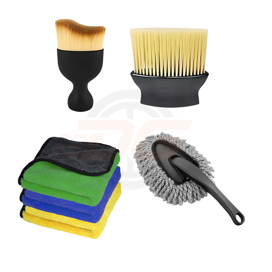 Car Interior Deep Cleaning Combo Kit - 2 Dashboard Cleaning Brushes, 1 Mini Microfiber Car Duster & 1 Microfiber Cloth