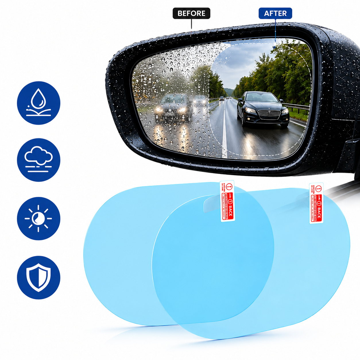 Car Rear View Mirror Anti Fog Film (Oval 2 PCS) | Waterproof Anti-Rain Mirror Protector | Anti-Glare, Anti-Scratch Nano Coating Film | Clear Vision Side Mirror Protection for Cars & SUVs