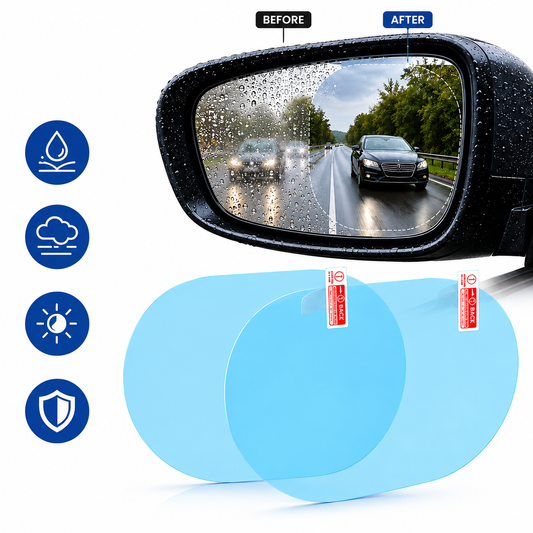 Car Rear View Mirror Anti Fog Film (Oval 2 PCS) | Waterproof Anti-Rain Mirror Protector | Anti-Glare, Anti-Scratch Nano Coating Film | Clear Vision Side Mirror Protection for Cars & SUVs