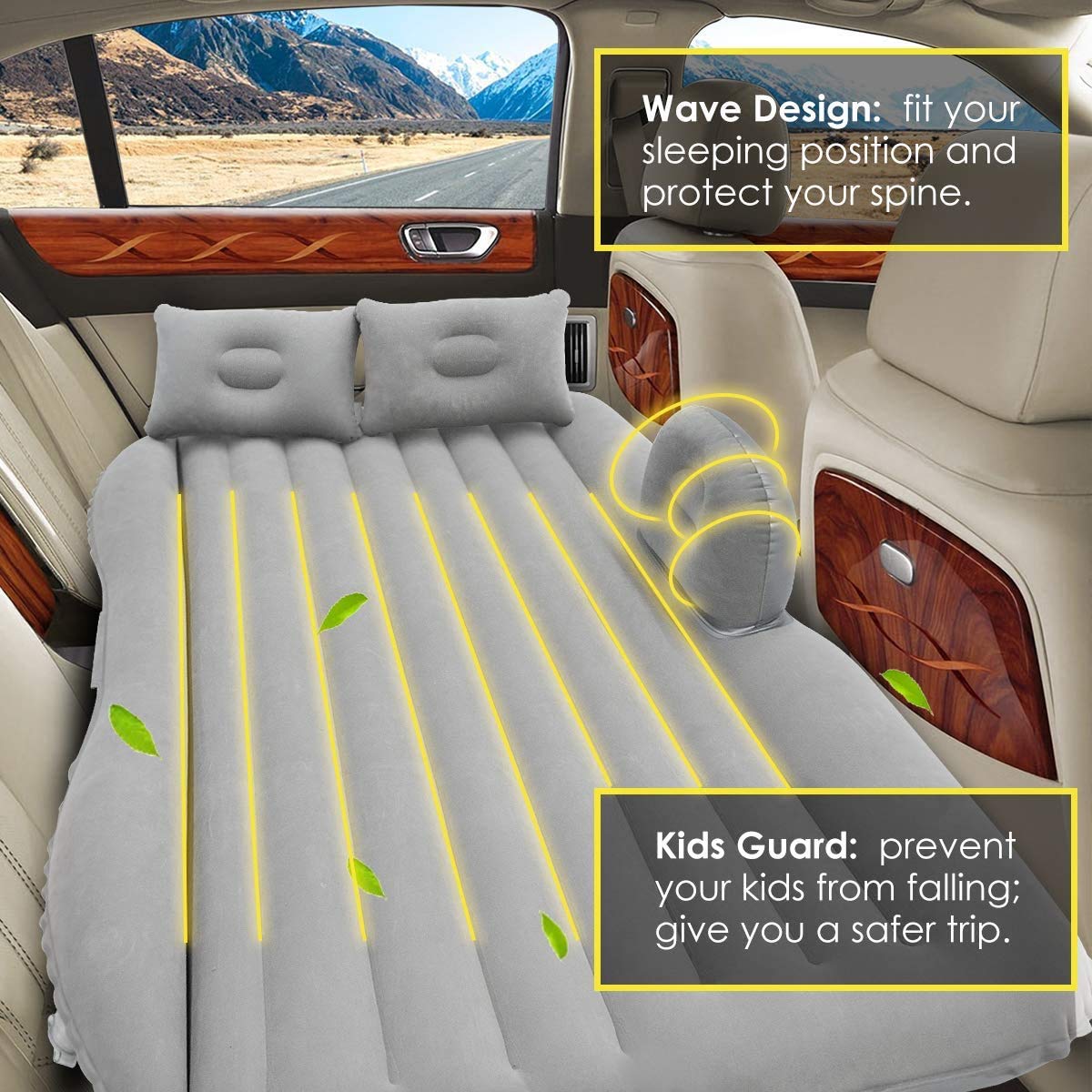 Premium Car Inflatable Bed with Air Pump & 2 Pillows - Universal Back Seat Air Mattress for Travel, Road Trips, Camping & Outdoor Adventures