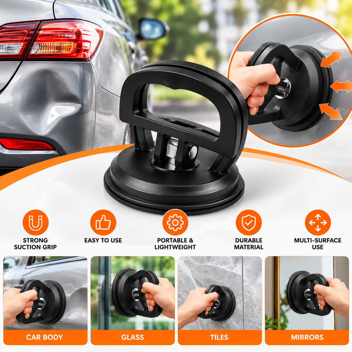 Heavy-Duty Car Dent Puller Suction Cup (Pack of 2) – Strong Grip Dent Remover Tool for Car - Portable Dent Lifter (Black)
