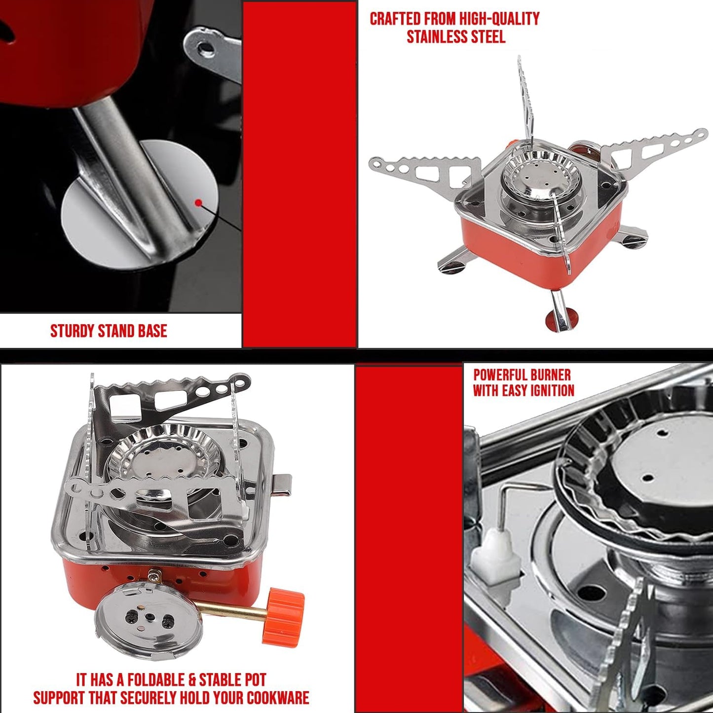 Lightweight Stainless Steel Portable Folding Camping Gas Stove - Outdoor Cooking Stove for Camping, Trekking & Picnic