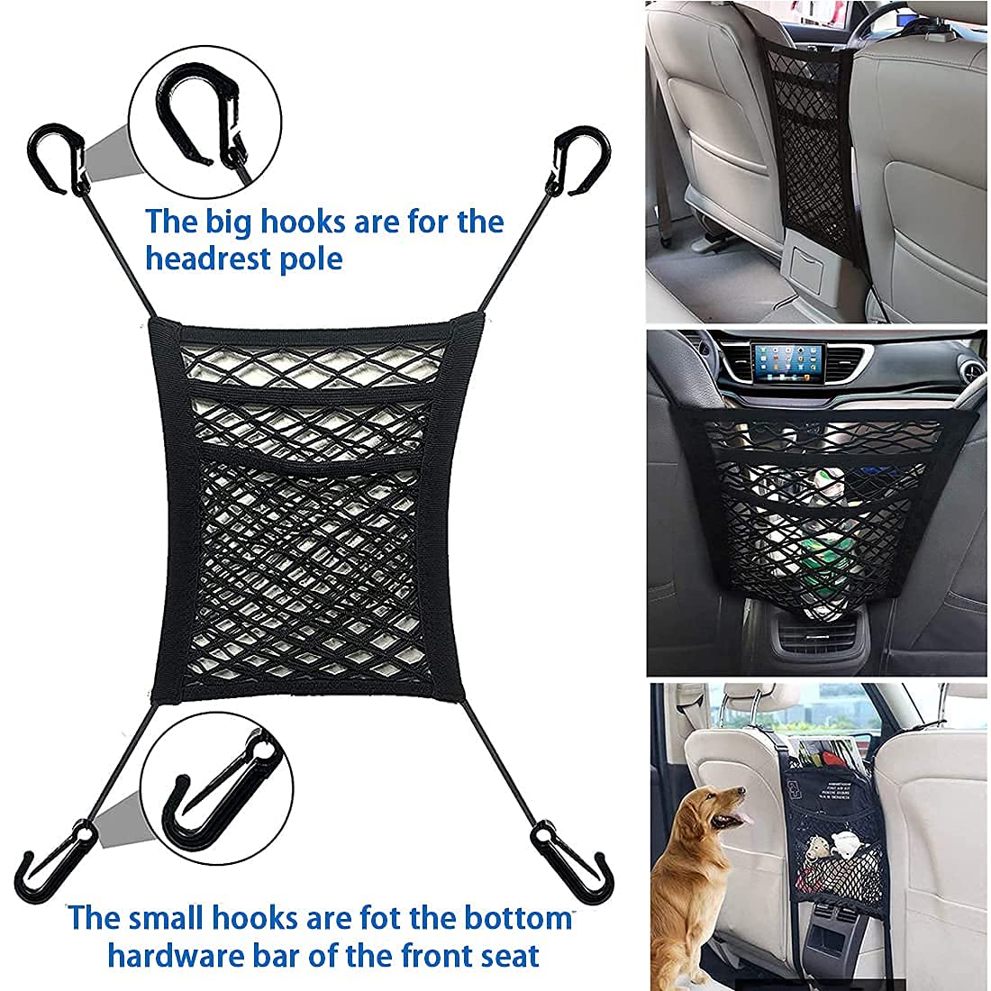 3-Layer Car Mesh Organizer – Seat Back Storage Net & Pet Barrier