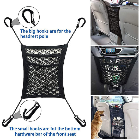 3-Layer Car Mesh Organizer – Seat Back Storage Net & Pet Barrier
