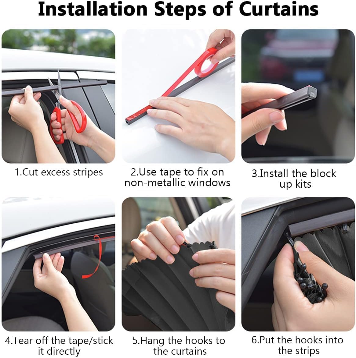 Magnetic Car Window Curtains (4 Pcs) – Side Window Sun Shade & Privacy Cover, Removable Car Sun Protection Screen (Black)