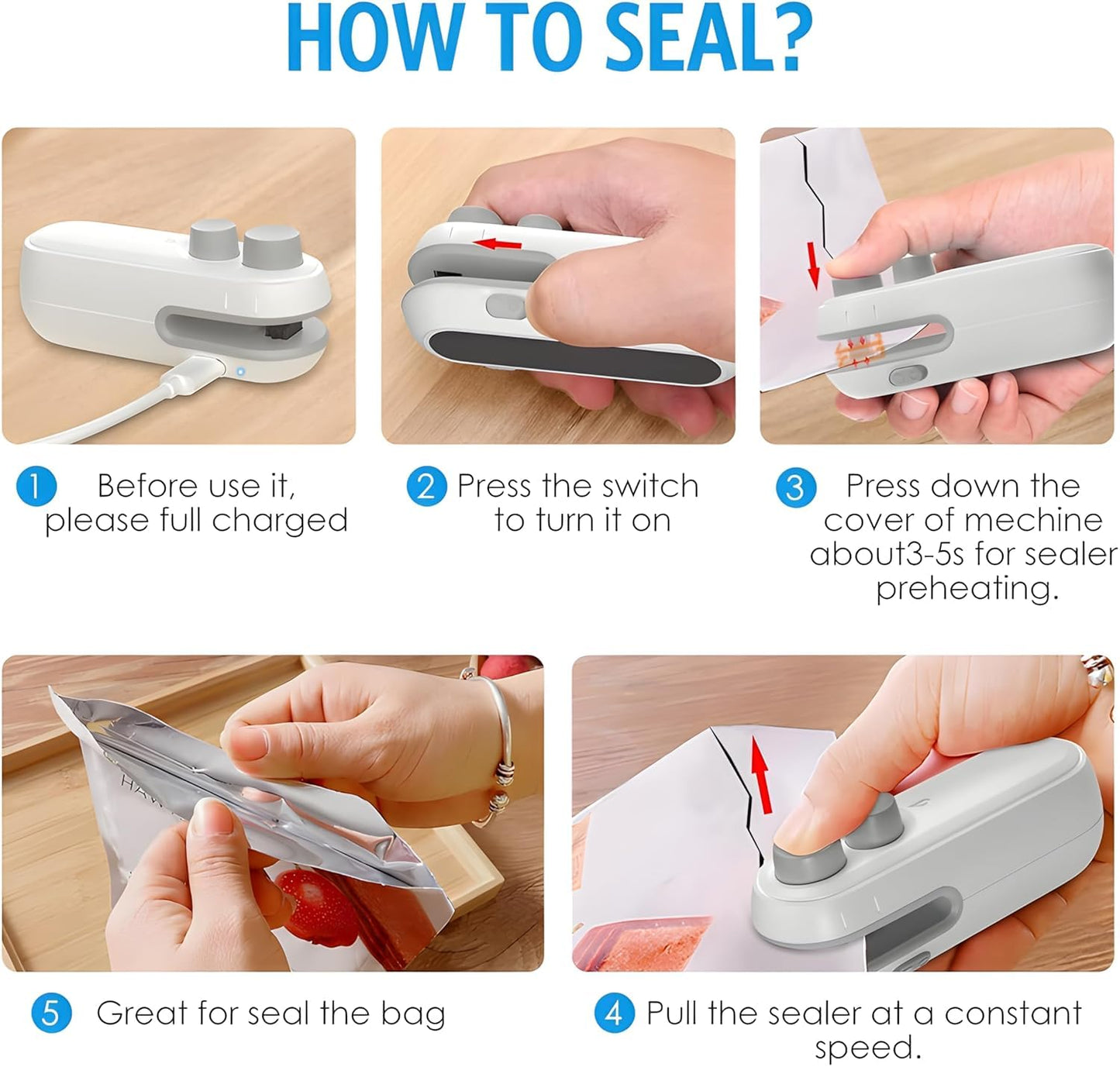 Portable Handheld Sealer Machine for Food Packets – USB Rechargeable