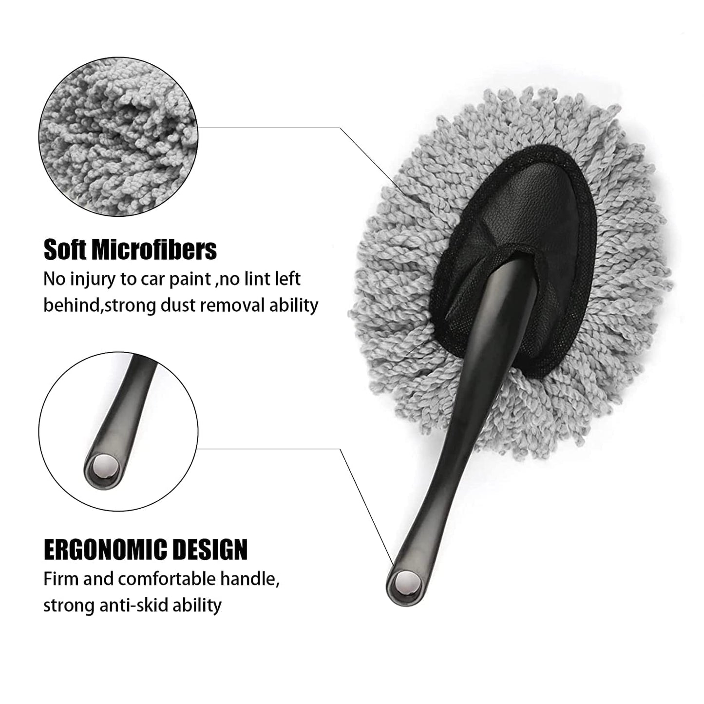 Car Interior Deep Cleaning Combo Kit - 2 Dashboard Cleaning Brushes, 1 Mini Microfiber Car Duster & 1 Microfiber Cloth