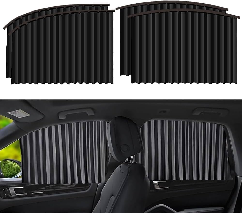 Magnetic Car Window Curtains (4 Pcs) – Side Window Sun Shade & Privacy Cover, Removable Car Sun Protection Screen (Black)