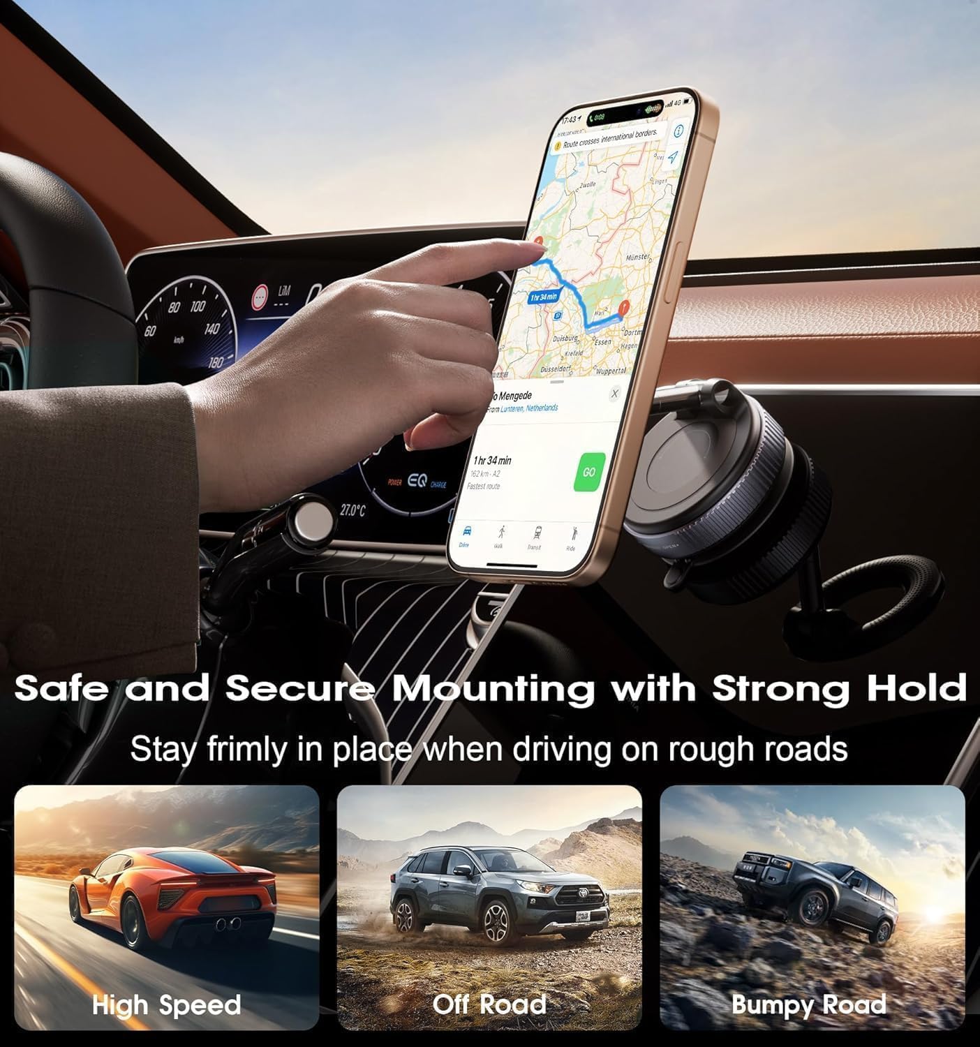 Vacuum Magnetic Phone Holder for Car Dashboard, Mirror & Desk – 360° Rotating Suction Mount