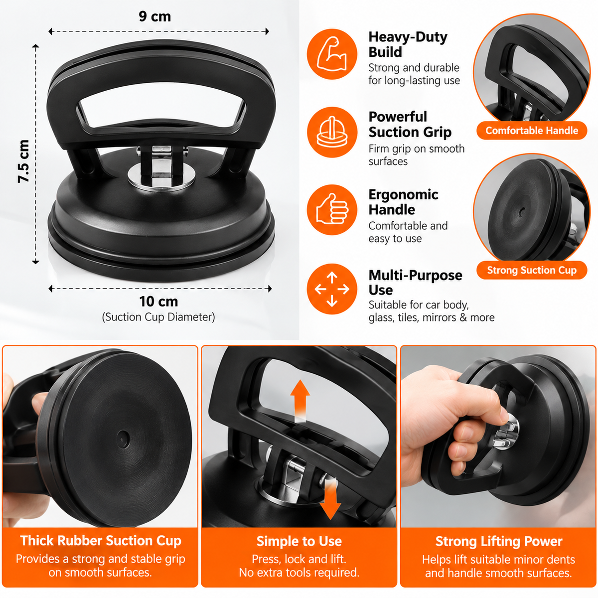Heavy-Duty Car Dent Puller Suction Cup (Pack of 2) – Strong Grip Dent Remover Tool for Car - Portable Dent Lifter (Black)