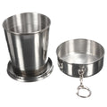 Portable Folding Stainless Steel Travel Cup - Collapsible Metal Drinking Mug with Keychain, Compact Camping Cup for Travel, Trekking & Outdoor Use
