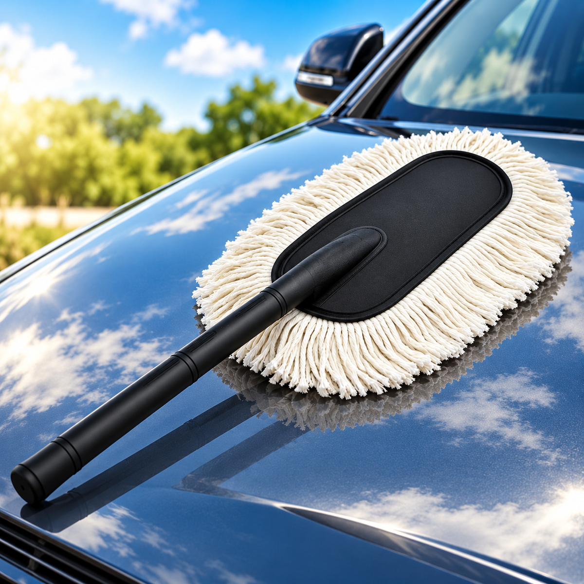 Premium Car Duster with Long Handle – Reusable Cotton Thread Dust Cleaning Mop for Cars, Bikes & Vehicle Interiors