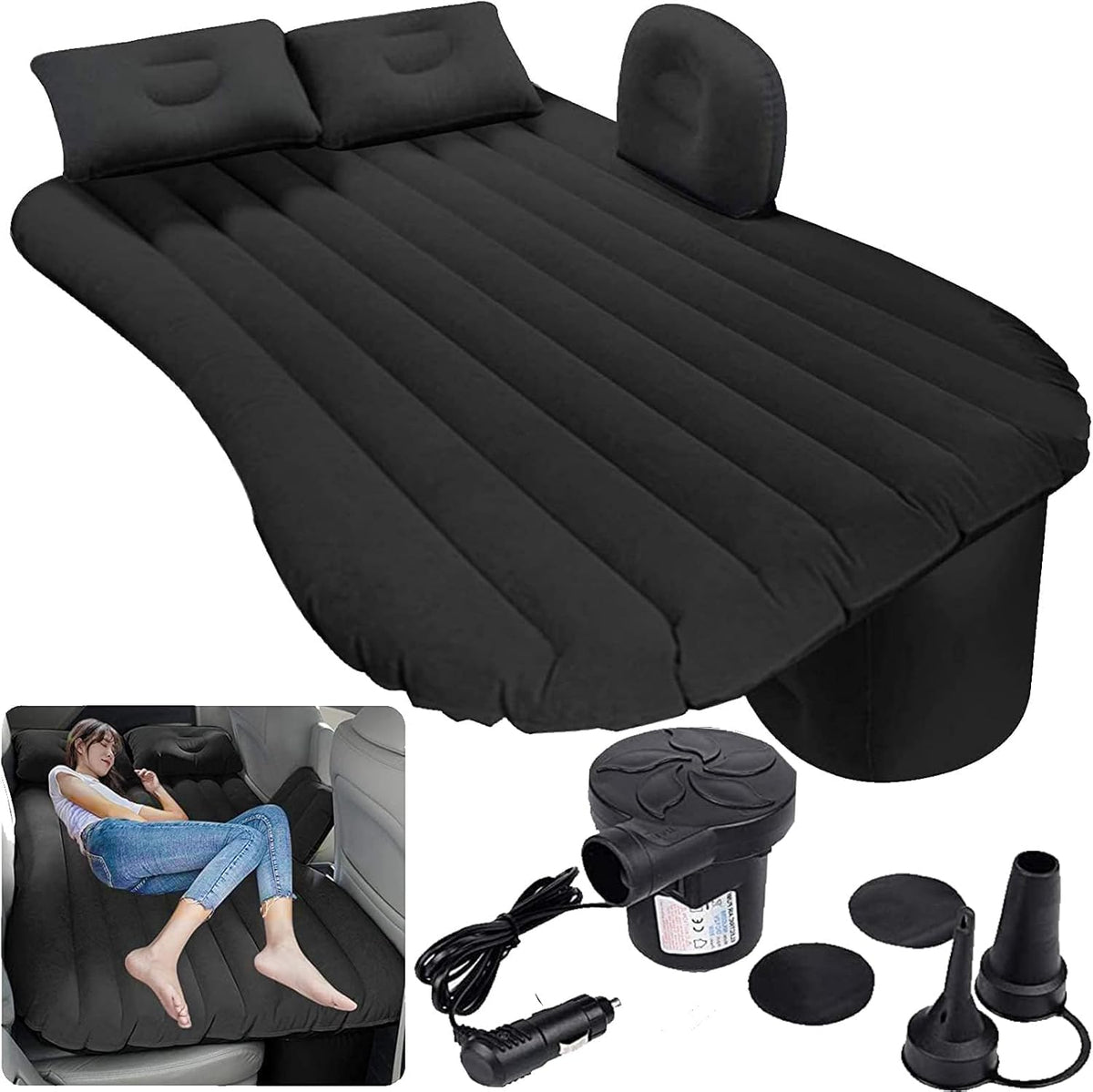 Premium Car Inflatable Bed with Air Pump & 2 Pillows - Universal Back Seat Air Mattress for Travel, Road Trips, Camping & Outdoor Adventures
