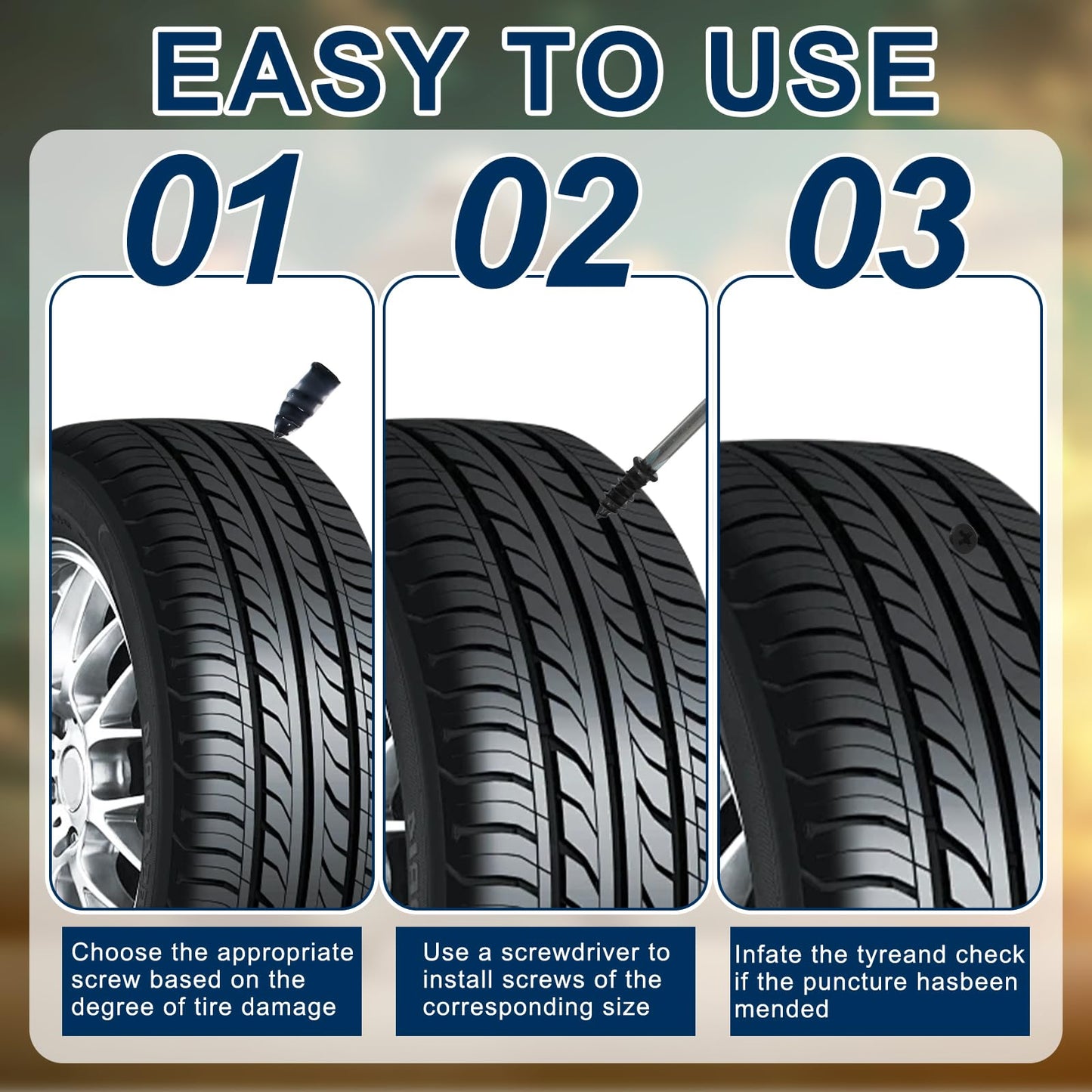 10 PCS Tire Repair Rubber Nails – Emergency Tubeless Tyre Puncture Repair Plugs, Quick Self-Service Tyre Repair Screws for Cars, Bikes, Scooters & SUVs