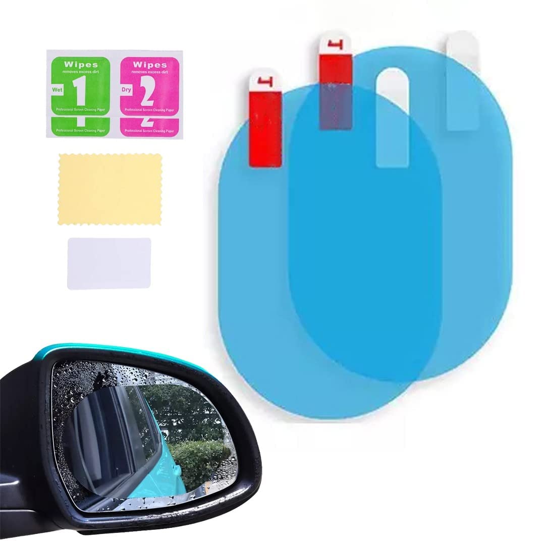 Car Rear View Mirror Anti Fog Film (Oval 2 PCS) | Waterproof Anti-Rain Mirror Protector | Anti-Glare, Anti-Scratch Nano Coating Film | Clear Vision Side Mirror Protection for Cars & SUVs