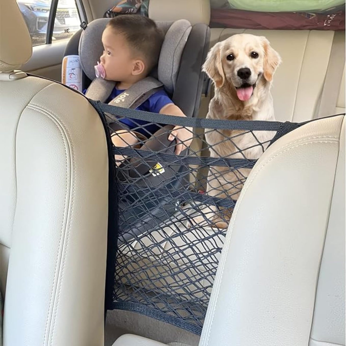 3-Layer Car Mesh Organizer – Seat Back Storage Net & Pet Barrier