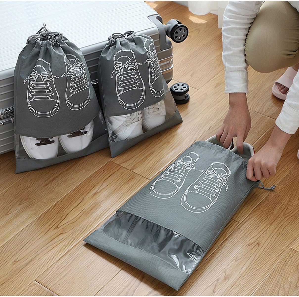 Travel Shoe Storage Bags (Pack of 3) – Drawstring Dustproof Shoe Organizer for Travel & Storage