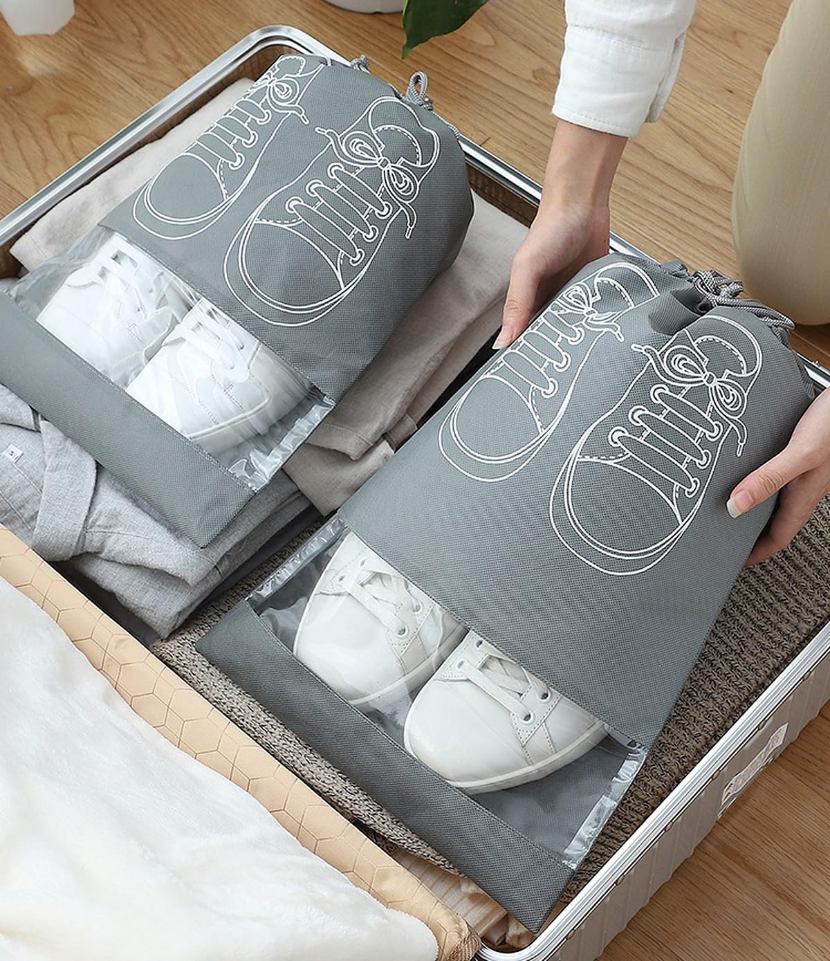 Travel Shoe Storage Bags (Pack of 3) – Drawstring Dustproof Shoe Organizer for Travel & Storage