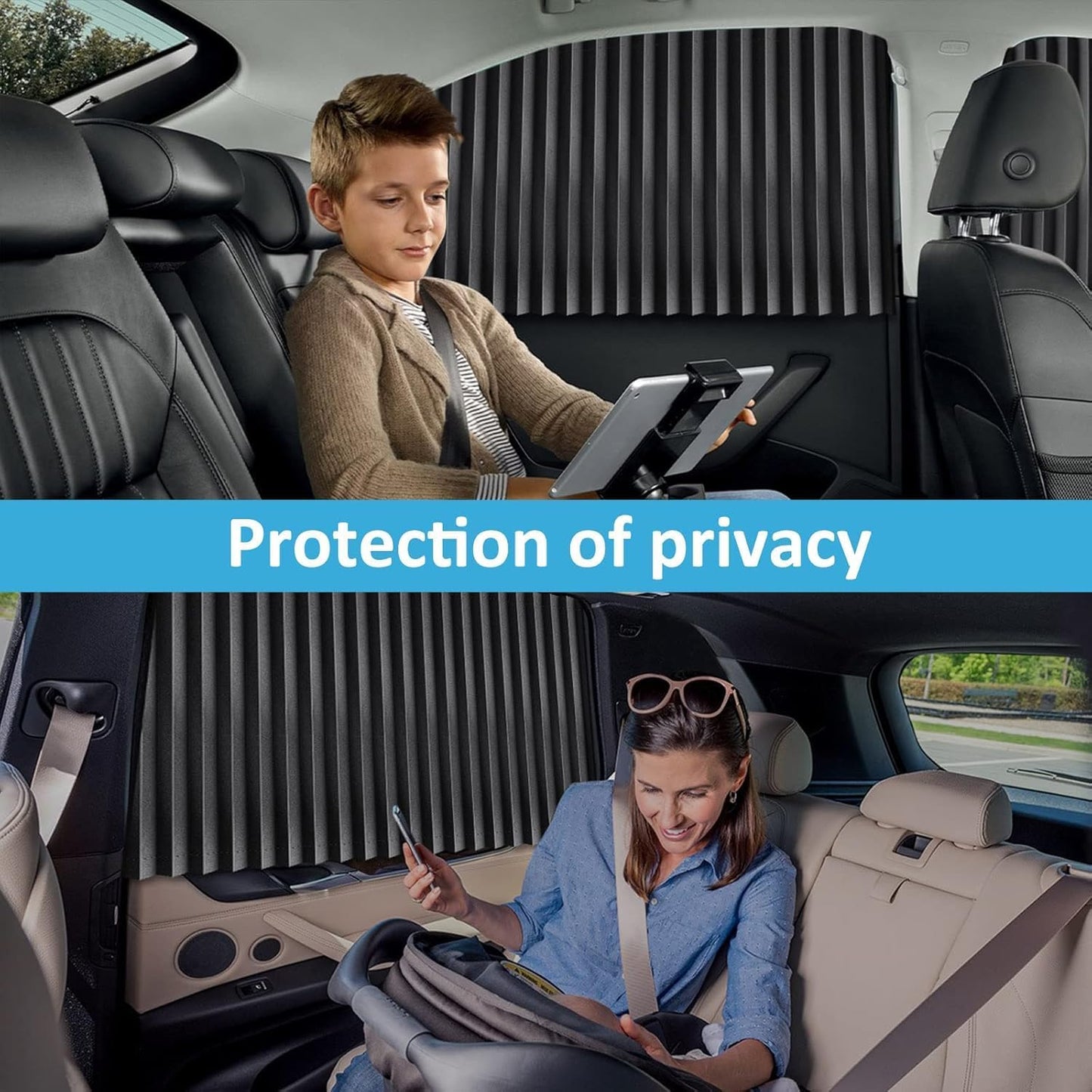 Magnetic Car Window Curtains (4 Pcs) – Side Window Sun Shade & Privacy Cover, Removable Car Sun Protection Screen (Black)