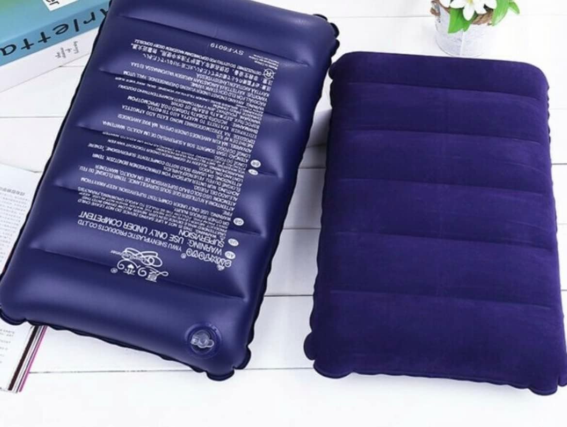 Portable Velvet Air Pillow – Inflatable Camping & Travel Cushion (Pack of 2, Blue)