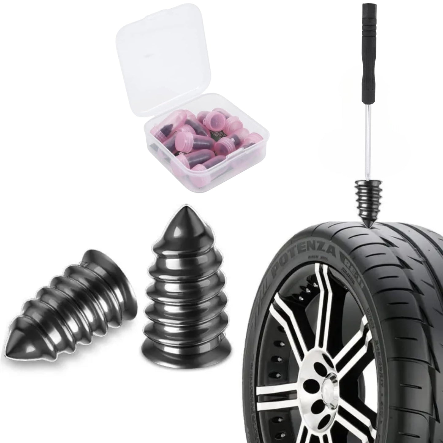 10 PCS Tire Repair Rubber Nails – Emergency Tubeless Tyre Puncture Repair Plugs, Quick Self-Service Tyre Repair Screws for Cars, Bikes, Scooters & SUVs