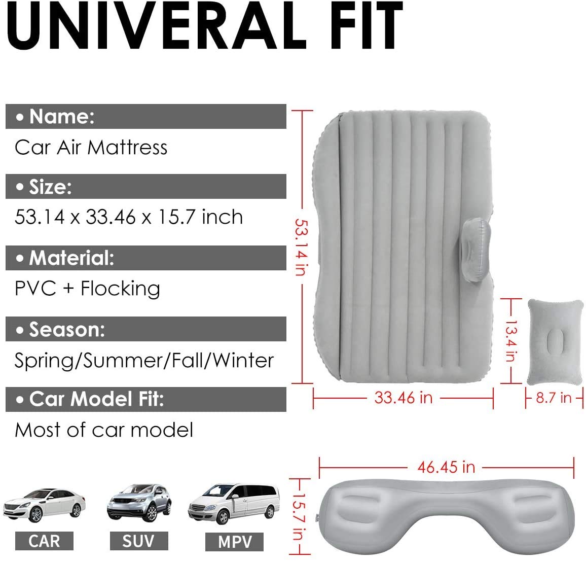 Premium Car Inflatable Bed with Air Pump & 2 Pillows - Universal Back Seat Air Mattress for Travel, Road Trips, Camping & Outdoor Adventures