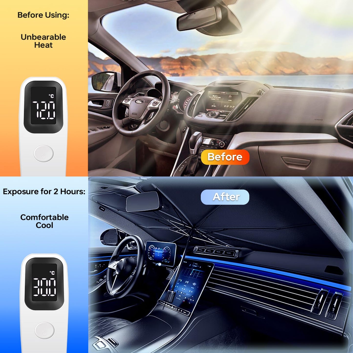 Foldable Car Windshield Sun Shade Umbrella - Heat & UV Protection Sunshade for Front Glass