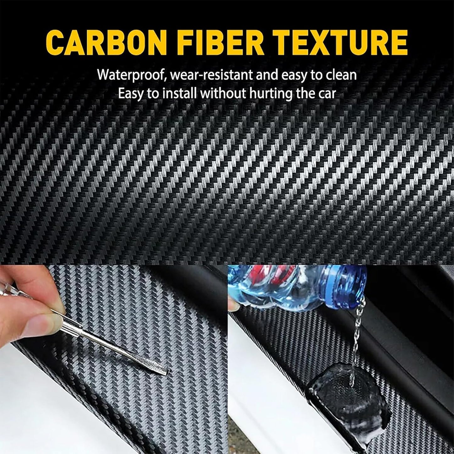 Car Door Sill Protector Carbon Fiber Sticker – Anti-Scratch Entry Guard Strip, Waterproof Door Scuff Protection (5cm x 5m, Black)