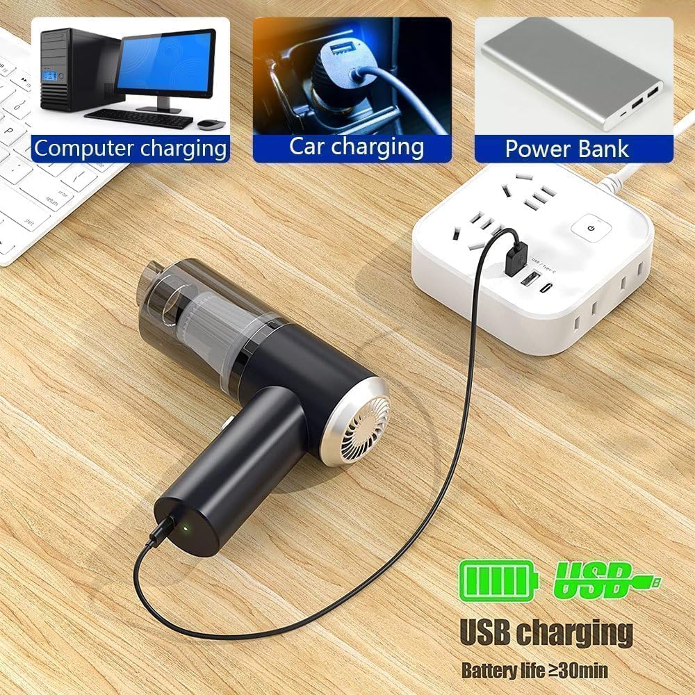 3-in-1 Portable Car Vacuum Cleaner - Wireless USB Rechargeable Handheld Mini Vacuum with Blower, Strong Suction & HEPA Filter