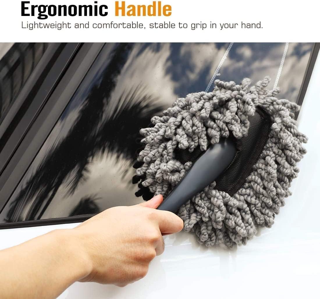 Multipurpose Mini Microfiber Car Duster Brush with Handle (Pack of 1) – Interior & Exterior Cleaning Mop for Car & Home (Black)