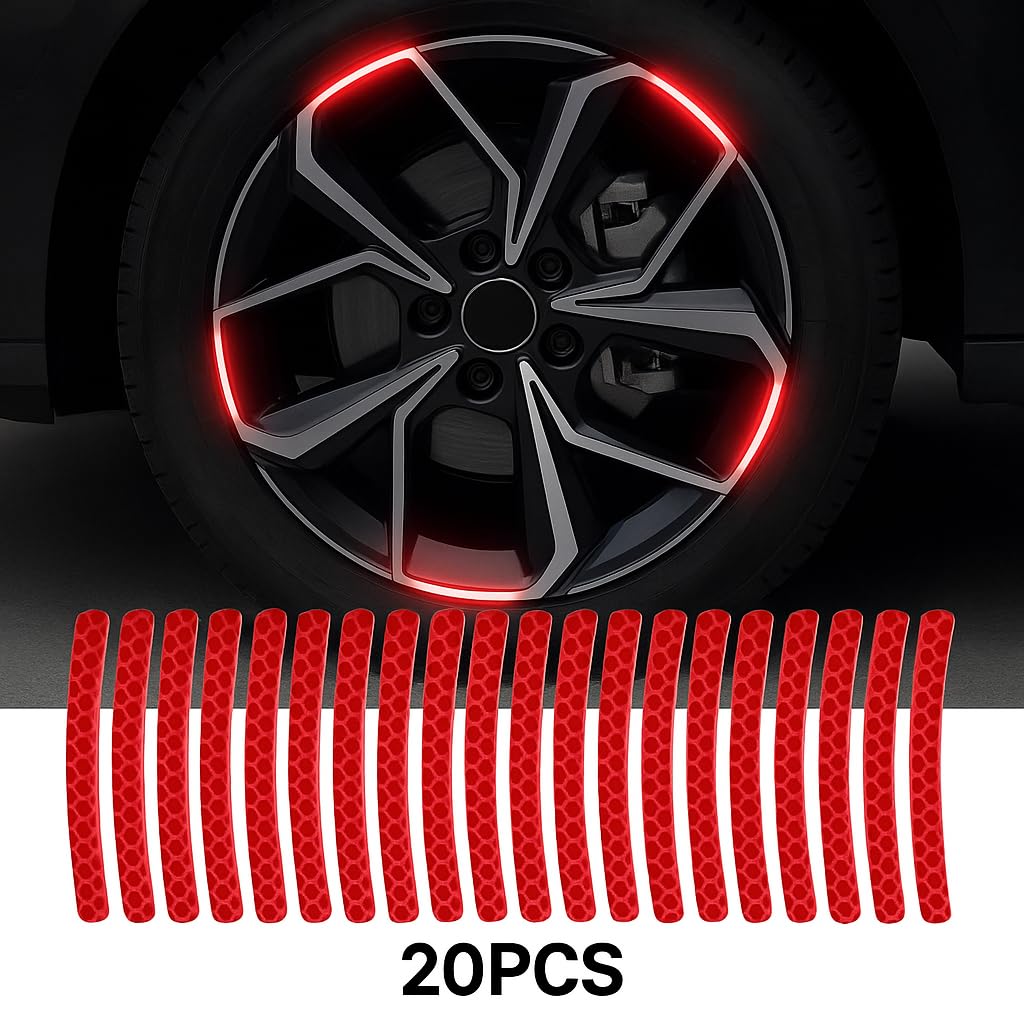 Reflective Wheel Rim Stickers for Cars & Bikes – Waterproof Safety Strips (Set of 20)