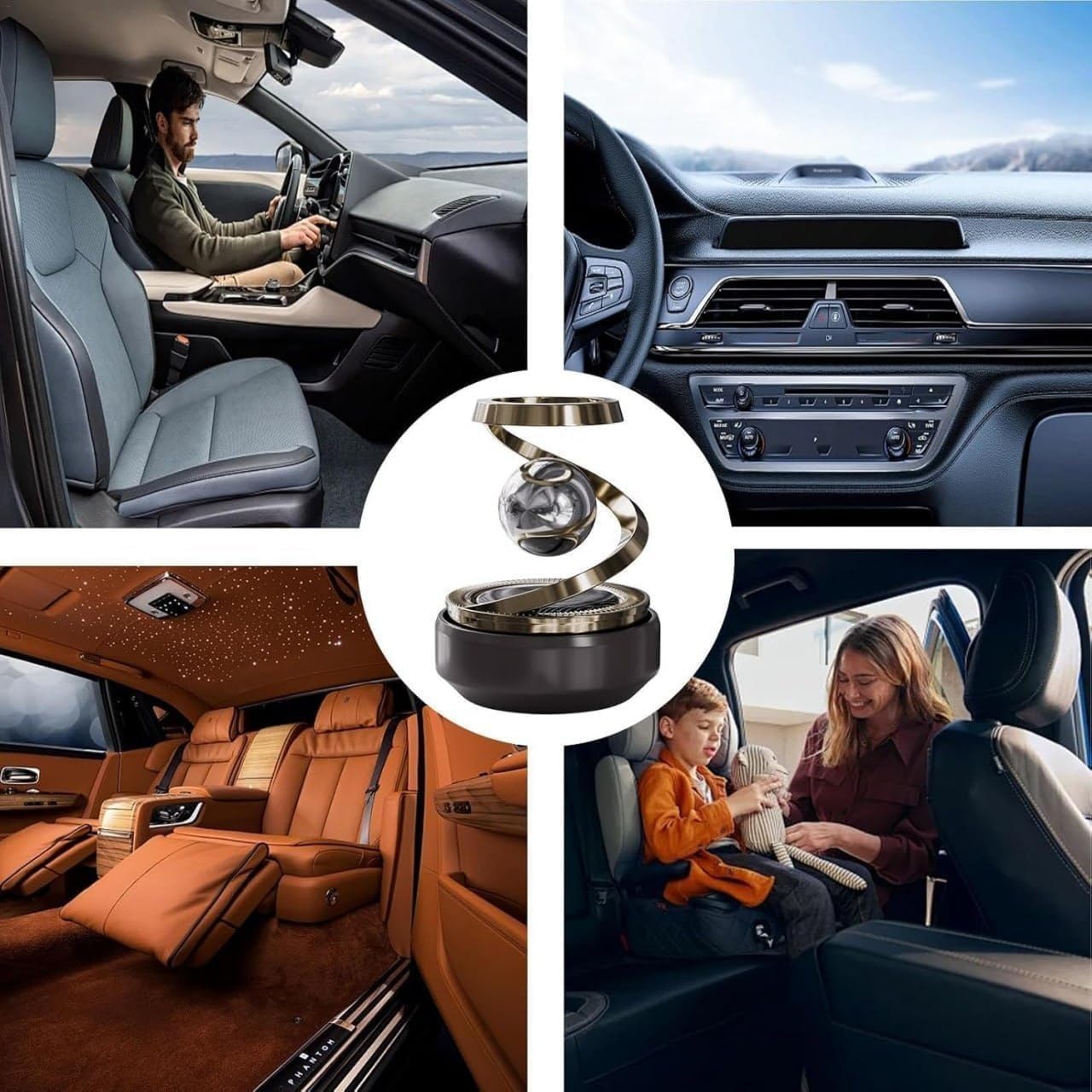 Solar Aroma Car Air Freshener – Rotating Dashboard Perfume Diffuser
