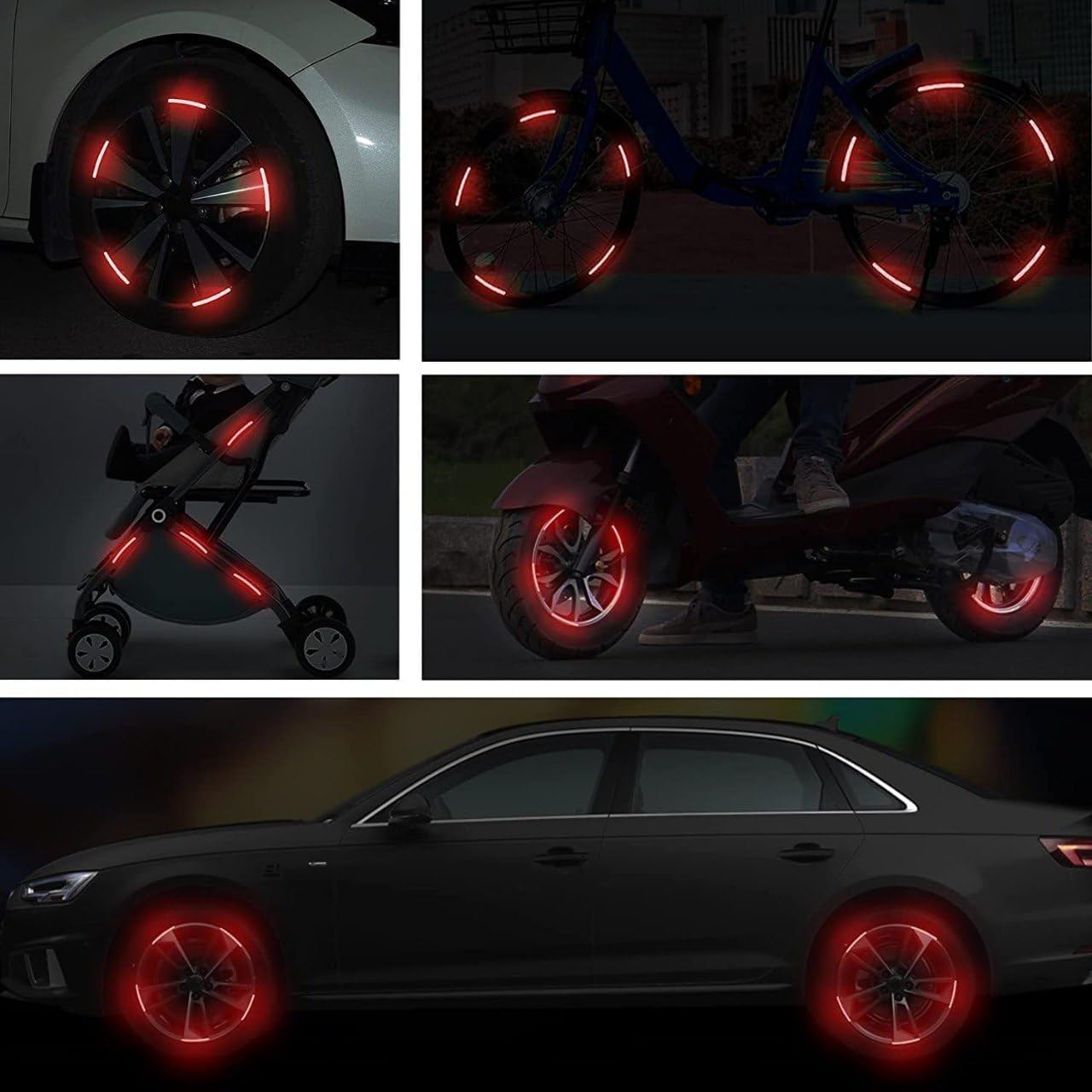 Reflective Wheel Rim Stickers for Cars & Bikes – Waterproof Safety Strips (Set of 20)