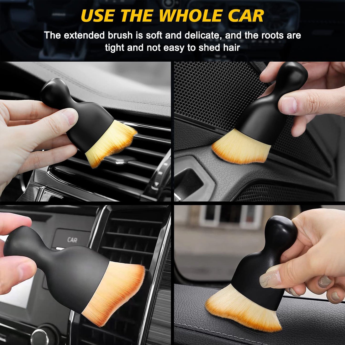 Car Interior Deep Cleaning Combo Kit - 2 Dashboard Cleaning Brushes, 1 Mini Microfiber Car Duster & 1 Microfiber Cloth