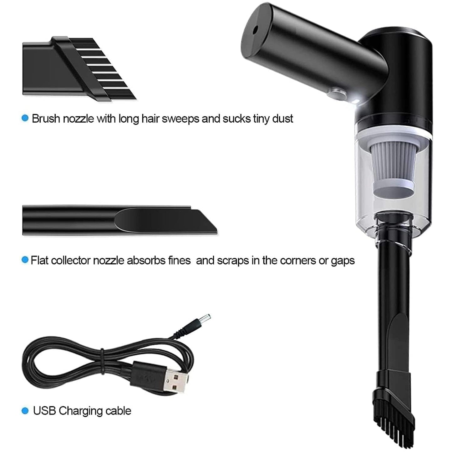 3-in-1 Portable Car Vacuum Cleaner - Wireless USB Rechargeable Handheld Mini Vacuum with Blower, Strong Suction & HEPA Filter