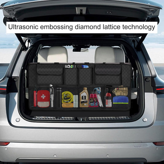 Car Trunk Organizer Backseat Hanging Storage (Black) – Heavy Duty Storage for SUV, MPV & Truck