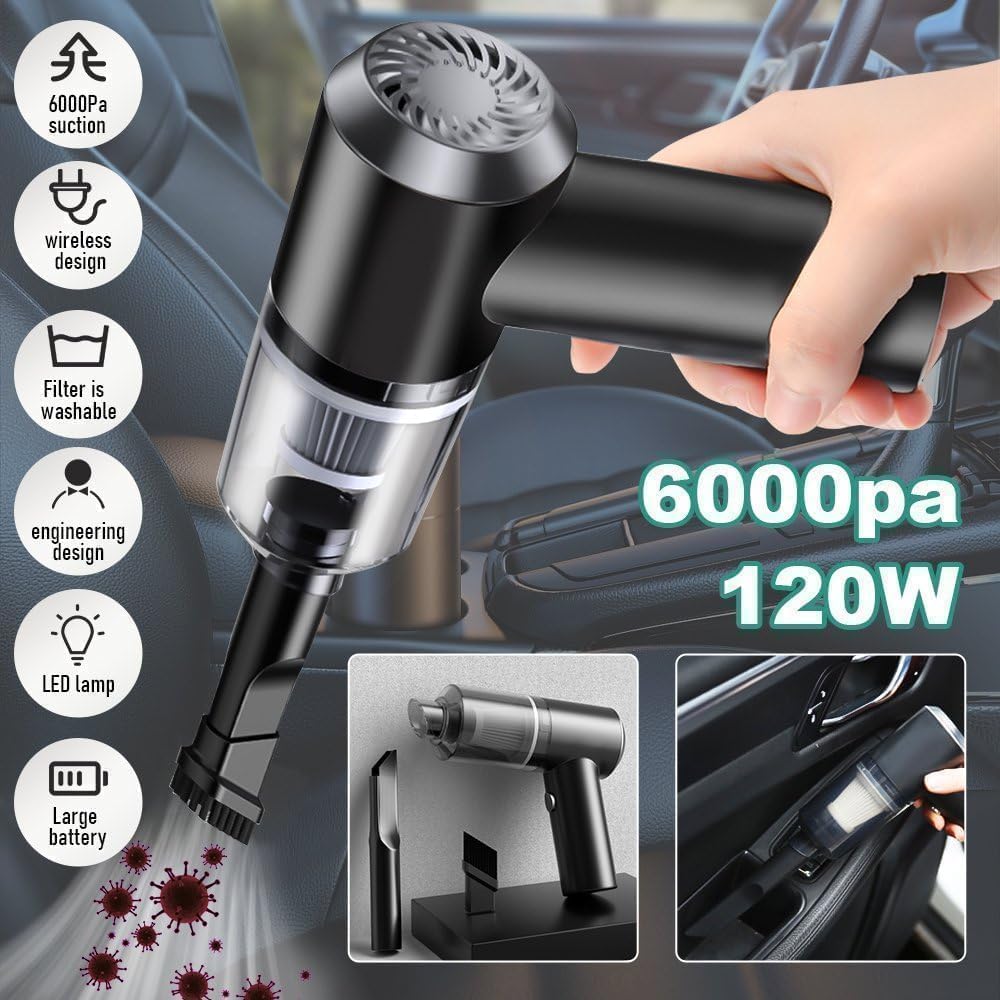 3-in-1 Portable Car Vacuum Cleaner - Wireless USB Rechargeable Handheld Mini Vacuum with Blower, Strong Suction & HEPA Filter