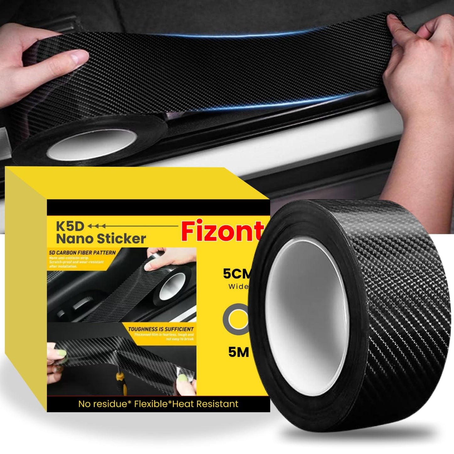 Car Door Sill Protector Carbon Fiber Sticker – Anti-Scratch Entry Guard Strip, Waterproof Door Scuff Protection (5cm x 5m, Black)