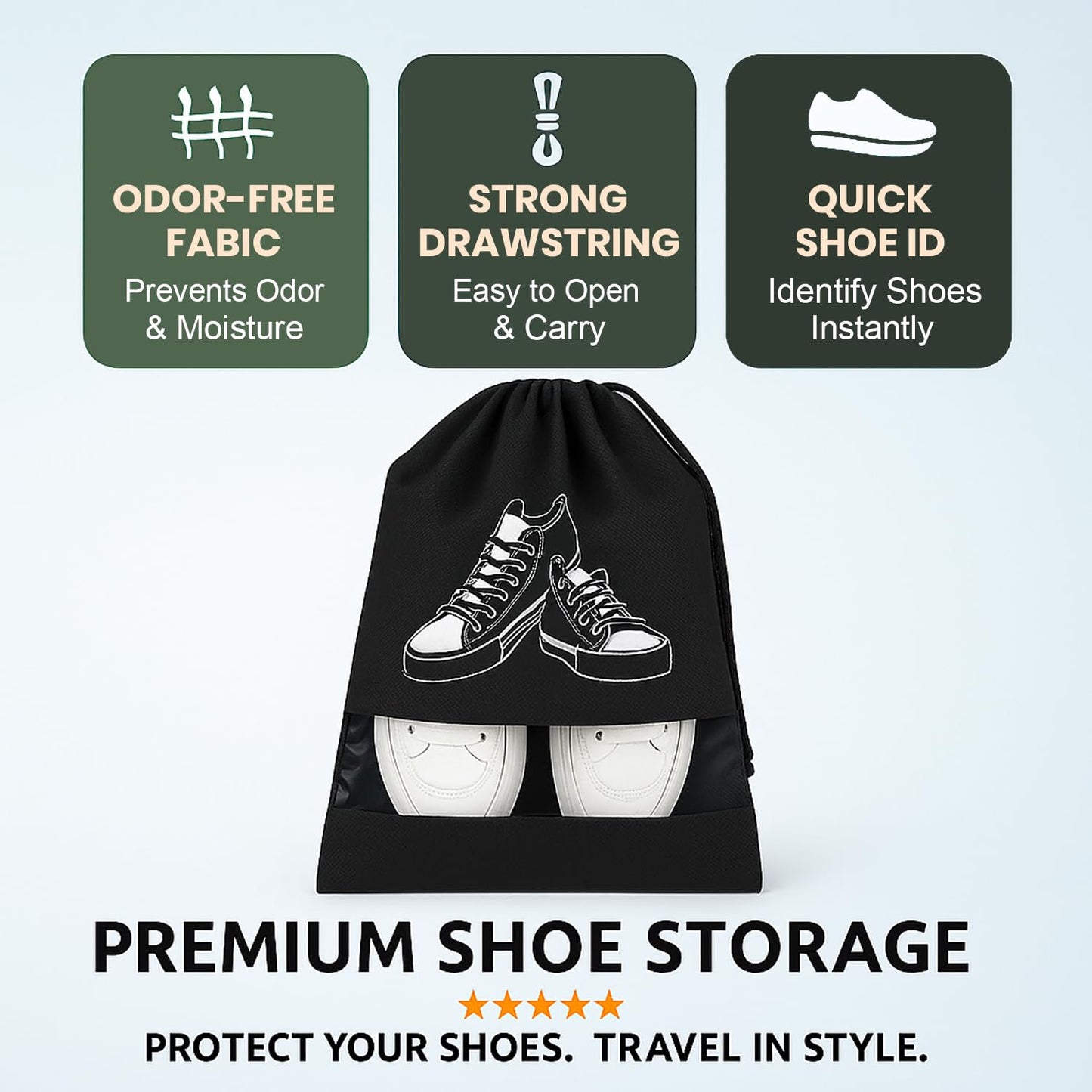 Travel Shoe Storage Bags (Pack of 3) – Drawstring Dustproof Shoe Organizer for Travel & Storage