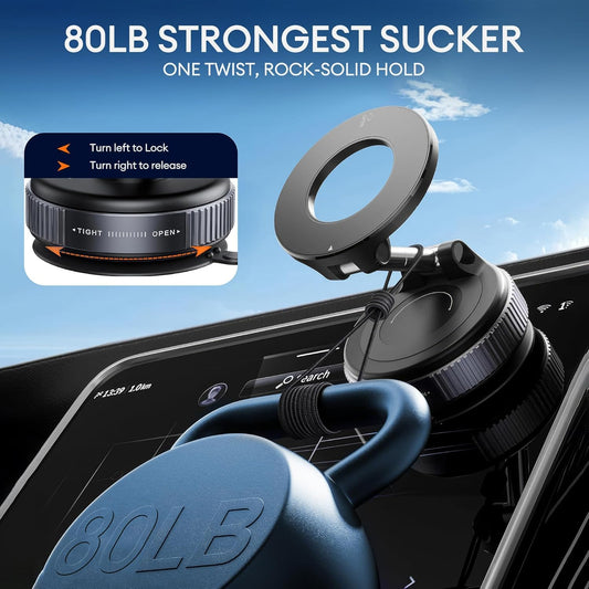 Vacuum Magnetic Phone Holder for Car Dashboard, Mirror & Desk – 360° Rotating Suction Mount