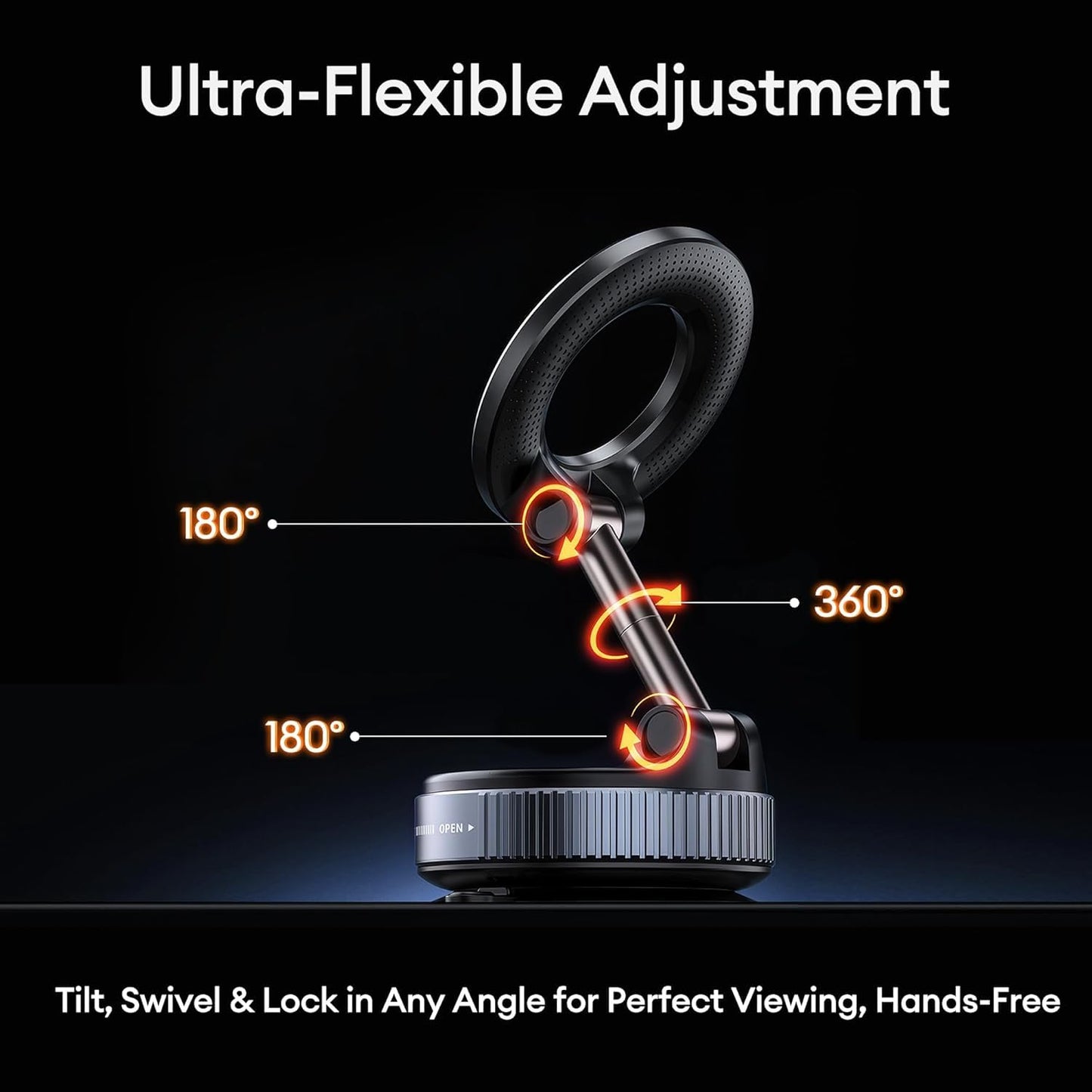 Vacuum Magnetic Phone Holder for Car Dashboard, Mirror & Desk – 360° Rotating Suction Mount